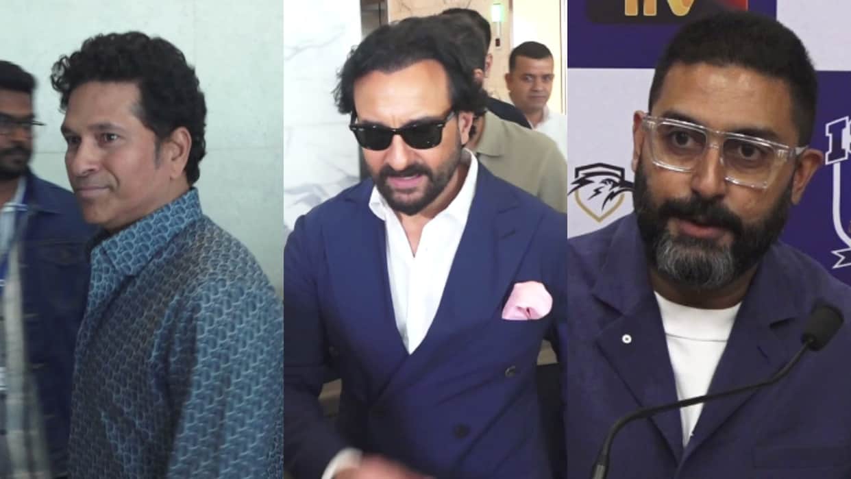 ISPL Auction Press Conferance tiger of kolkata owner Saif ali khan Manjhi mumbai Abhishek bachchan