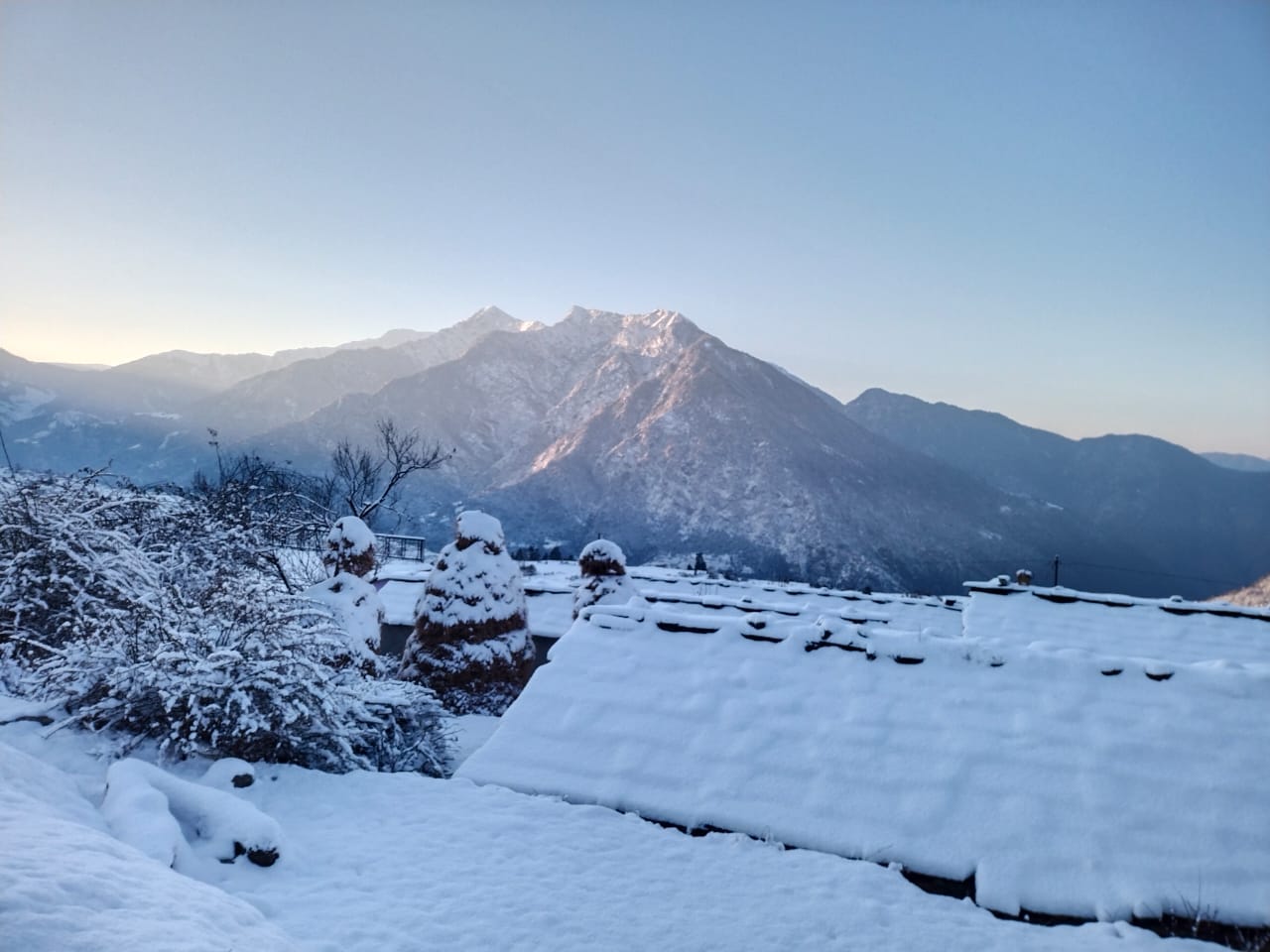 Uttarakhand Weather Snowfall on Hilly Areas , Village and Roads Covered with Heavy Snow Photos