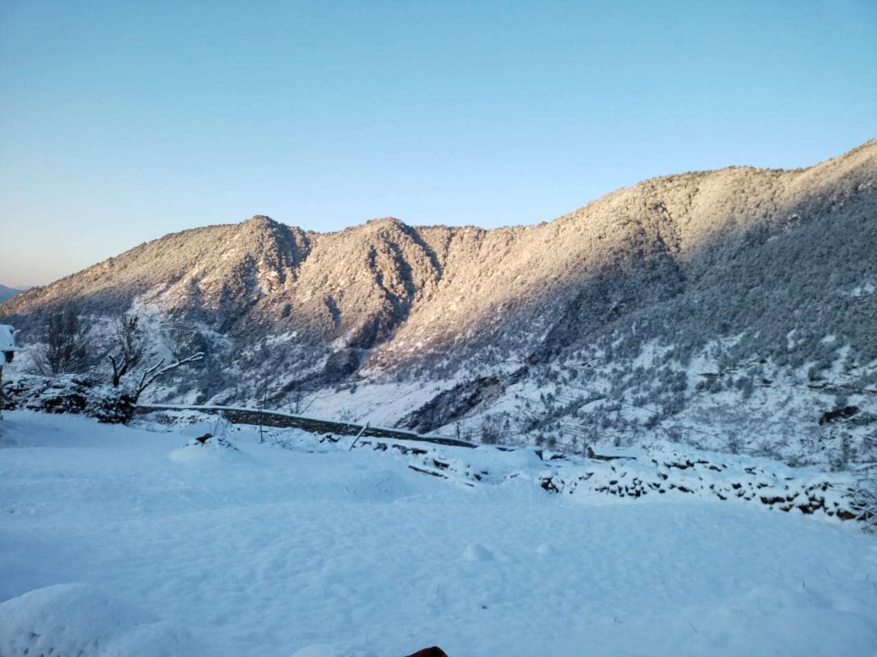 Uttarakhand Weather Snowfall on Hilly Areas , Village and Roads Covered with Heavy Snow Photos