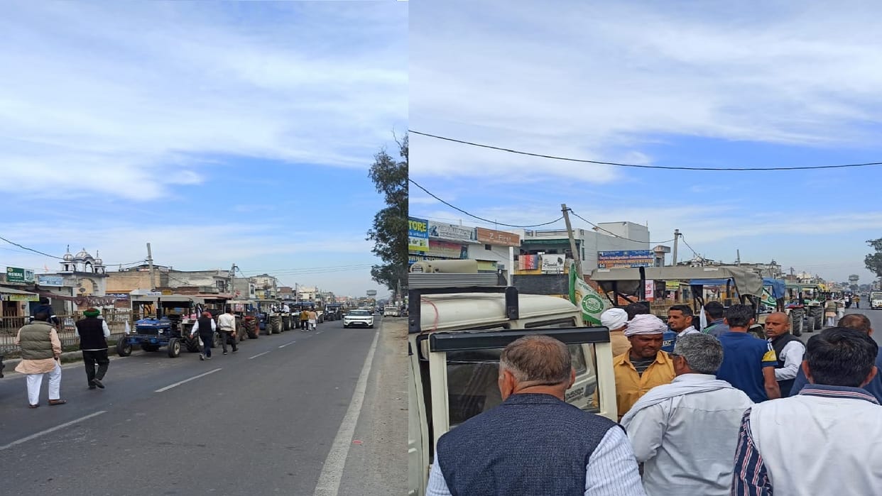 Kisan Andolan Update, Farmers took to streets with tractors, parked on roadside facing Delhi
