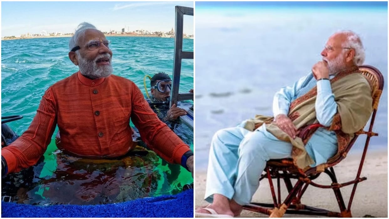 PM Modi Enjoys Scuba Diving in Dwarka After Lakshadweep, kedarnath And Gangtok Visit
