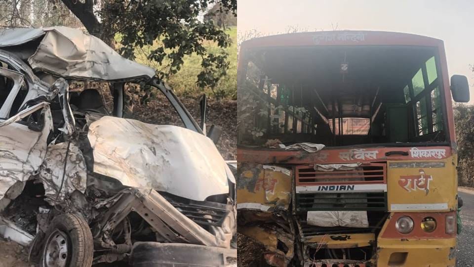 Steering of school bus failed collided with Maruti van driver died
