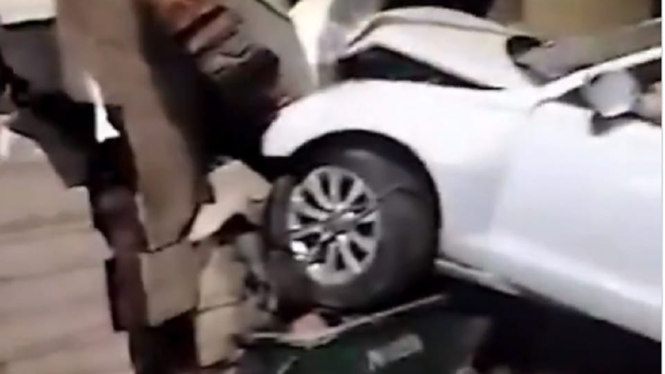 Speeding Audi car broke the wall and entered the toilet