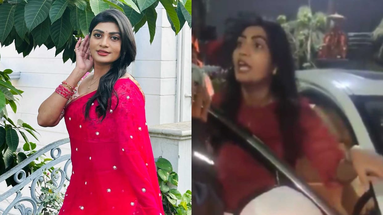 Sowmya Janu Viral Video Telugu actress clashes with traffic guard clothes torn and phone snatched gets trolled