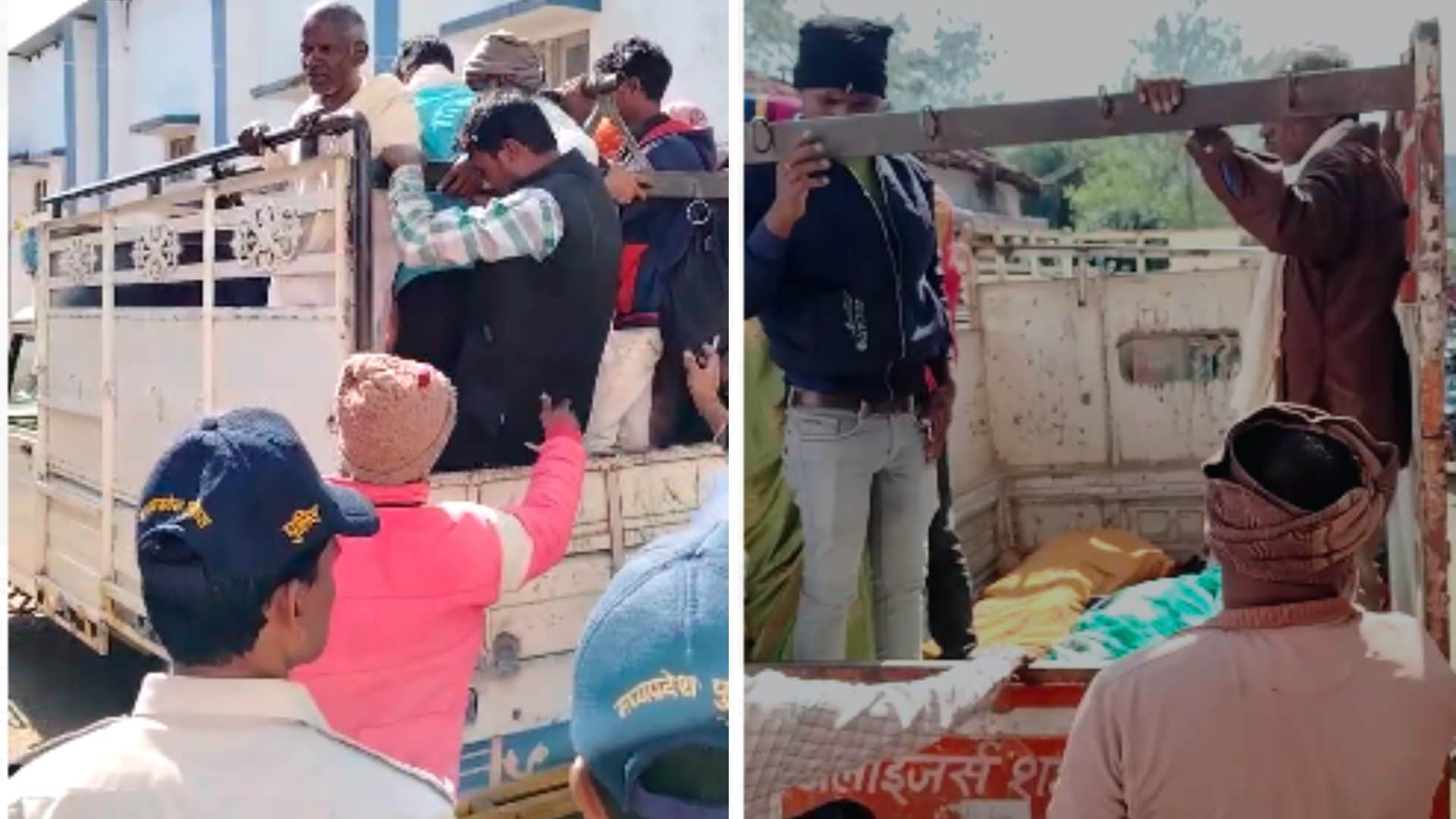 डिंडौरी में हादसे के बाद शवों और घायलों को लोडिंग वाहनों से ले जाया गया।