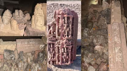 Ancient sculptures found while digging the foundation of the temple in Ghatampur