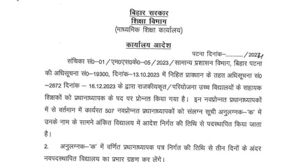 Bihar Teacher : After KK Pathak central deputation news, headmaster posting today bihar news in hindi