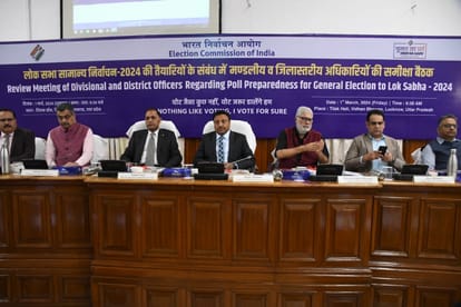 CEC of Election Commission of India Rajeev Kumar addresses media in Lucknow.