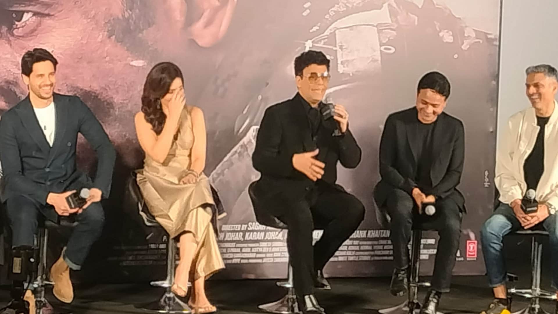 Yodha Trailer launch in air flight with sidharth malhotra rashii khanna karan johar disha patani Apoorva Mehta