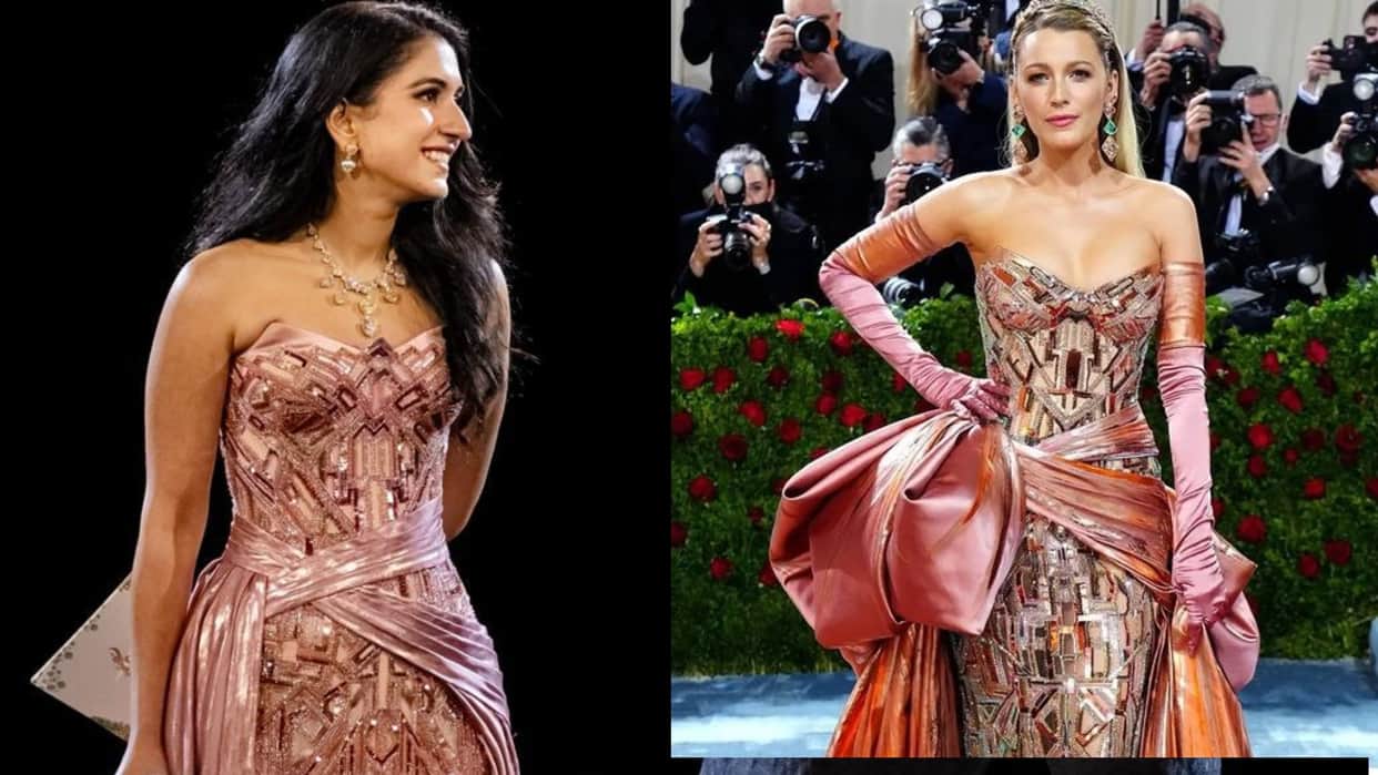 Radhika Merchant stuns in crystal gown copied blake lively met gala look 2022 in Pre Wedding with anant ambani