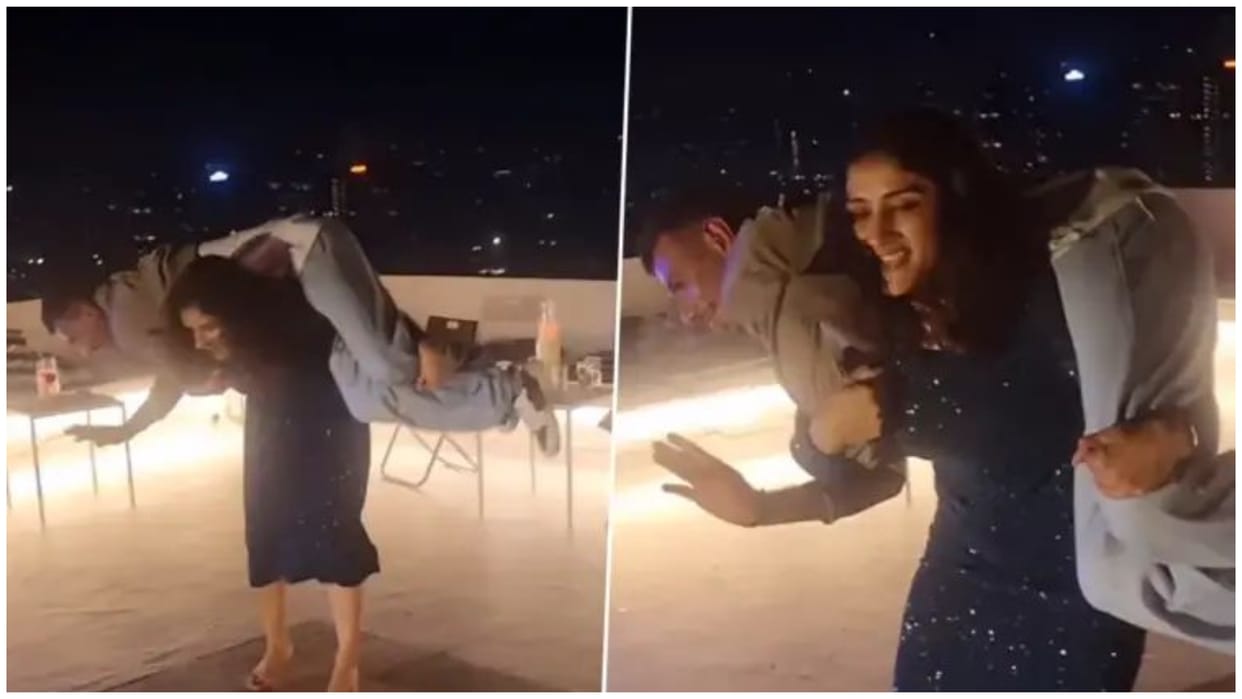 Bajrang Punia wife wrestler Sangeeta Phogat lifted Yuzvendra Chahal on her shoulders, Watch Video