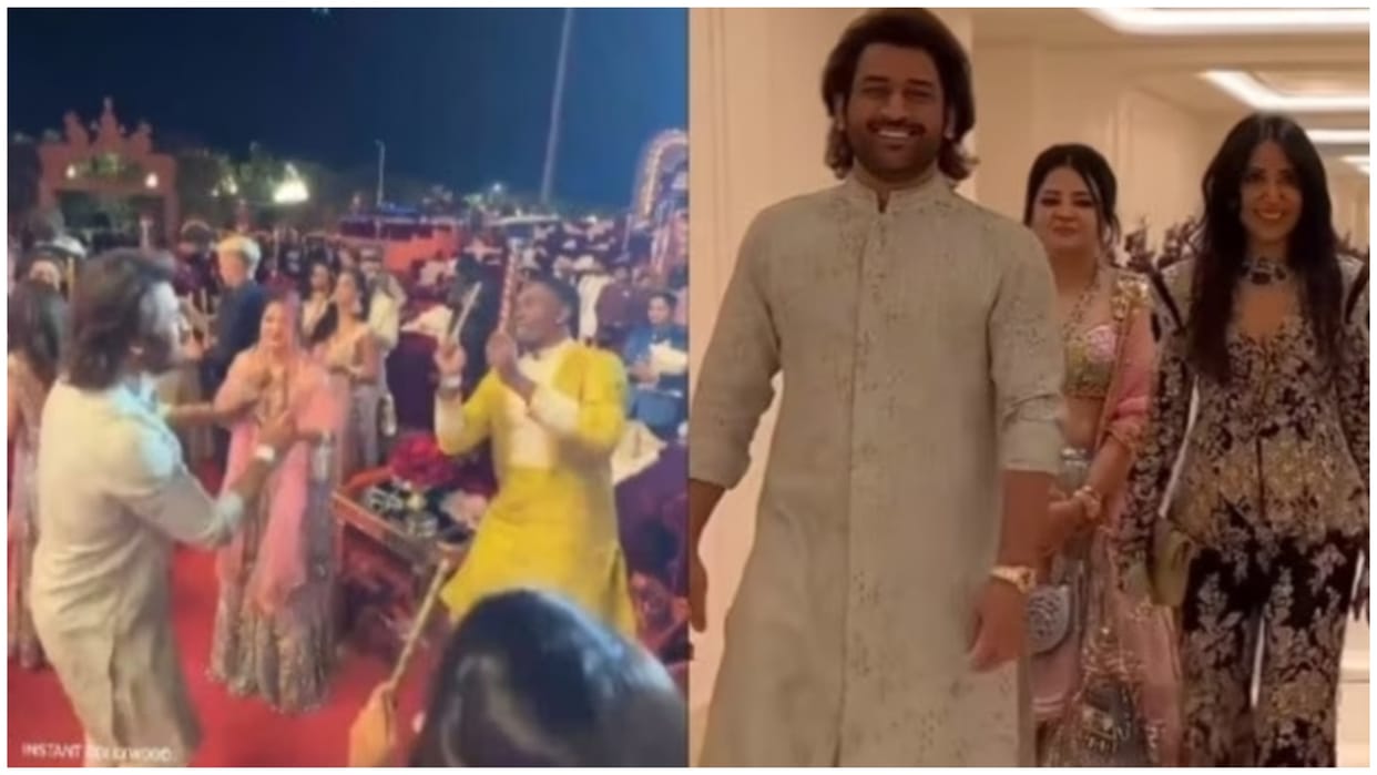 Dhoni, Bravo and Sakshi were seen playing Dandiya in Anant-Radhika pre-wedding ceremony, Watch VIDEO