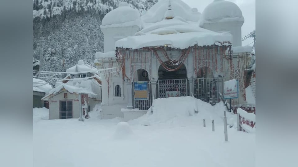 Uttarakhand Weather Gangotri Dham covered with white sheet of snow water of Bhagirathi Frozen Photos