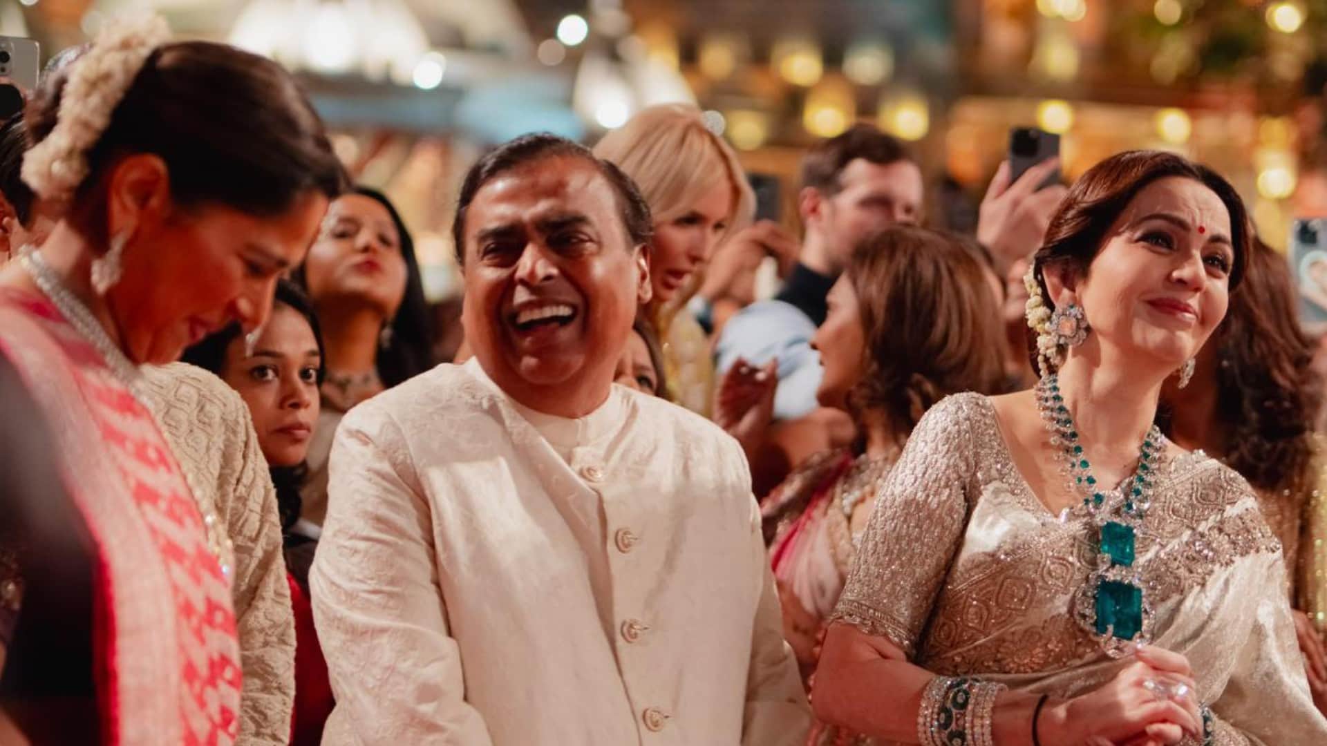 Mukesh Ambani Neeta Ambani seen acting on Don Dialogue in Anant Ambani Radhika Merchant Pre Wedding Ceremony