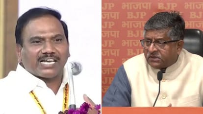 डीएमके नेता ए राजा और भाजपा सांसद रविशंकर प्रसाद