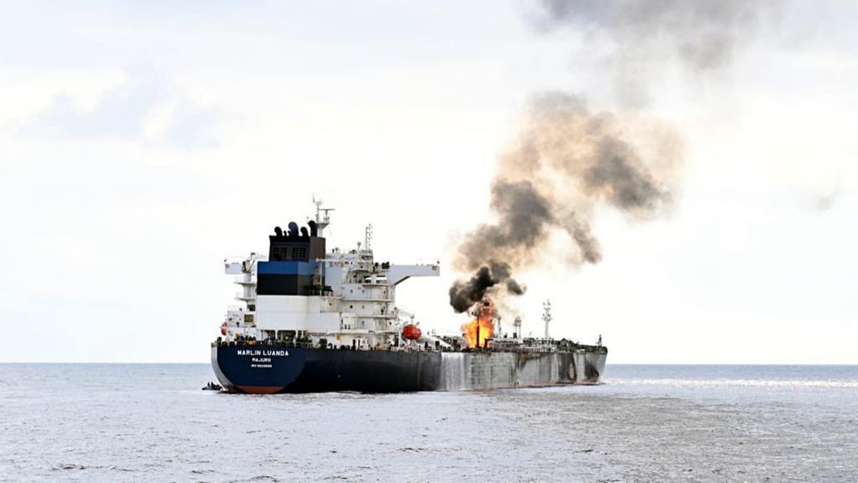 Indian Navy Houthi Rebel Gulf of Aden Merchant Ship Drone Attack Liberia flag Vessel