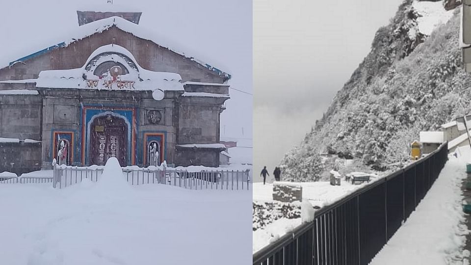 Uttarakhand Weather Heavy Snow in Kedarnath icebergs scattered at many places photos