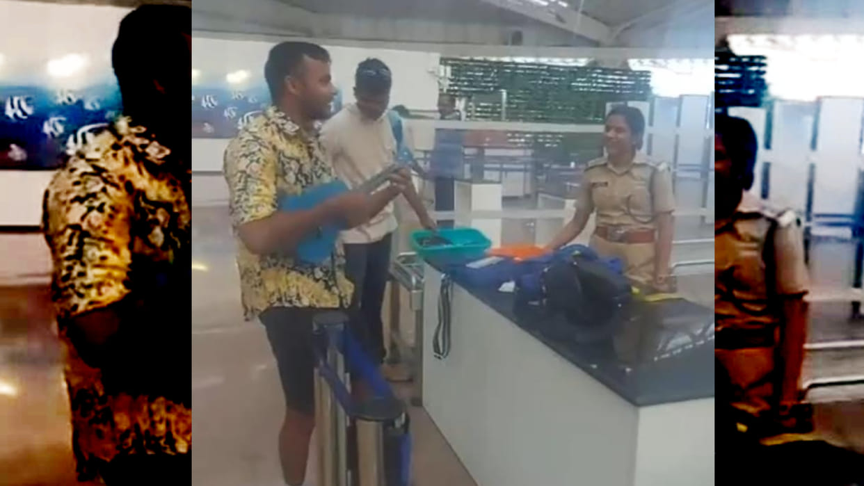 Andaman Airport Security Checking Bhopal Saurav Guitar