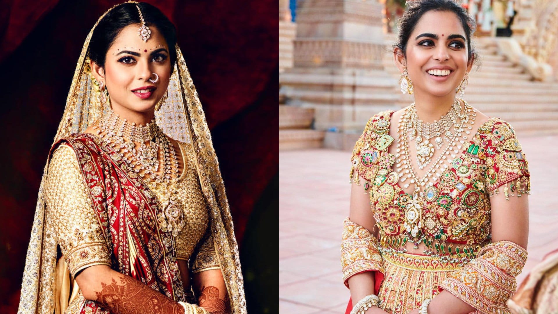 Isha Ambani blouse design made by rubies emrald and diamond pieces anant radhika pre wedding