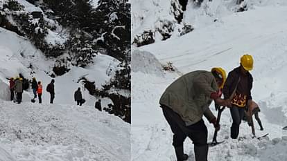 Kedarnath Dham snow Removing Continue path made by cutting icebergs even in Bad weather Photos