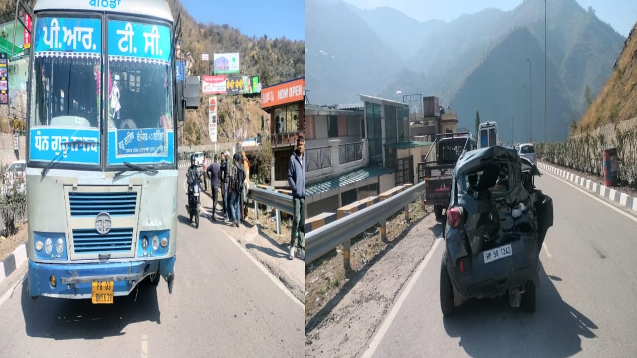 solan news: Bus and car collide on National Highway 5 near Datayar, two injured