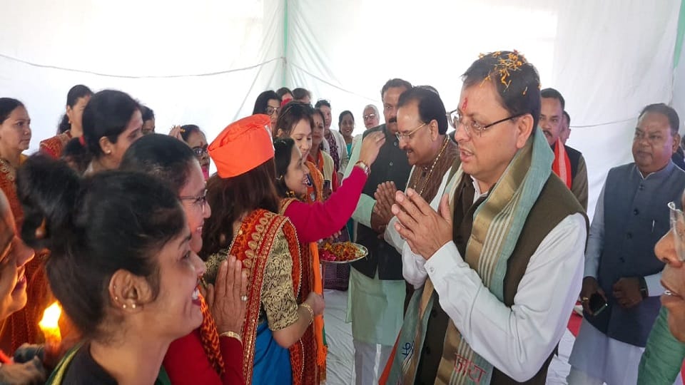 Grand welcome for CM Pushkar Singh Dhami in Rudrapur