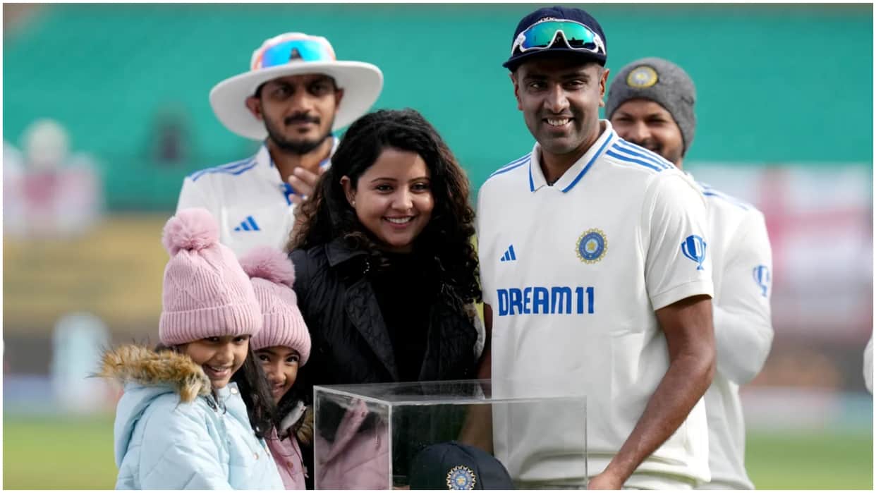 Ashwin 100th Test Photos, got special cap from coach Dravid, wife Prithi emotional, both daughters present