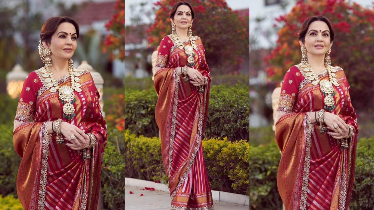 Nita Ambani in kanchipuram saree after Anant Radhika pre wedding in Jamnagar