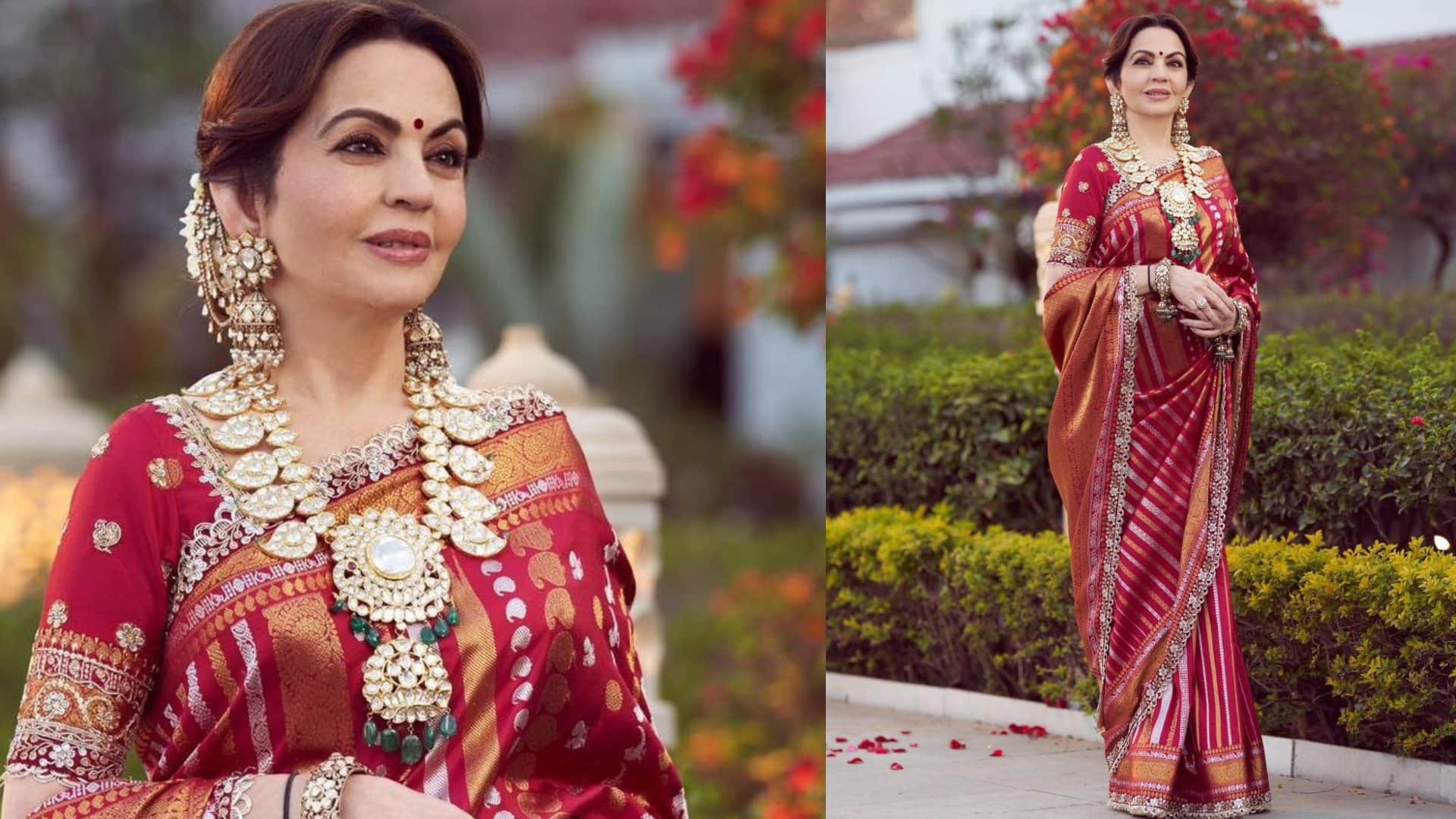 Nita Ambani in kanchipuram saree after Anant Radhika pre wedding in Jamnagar
