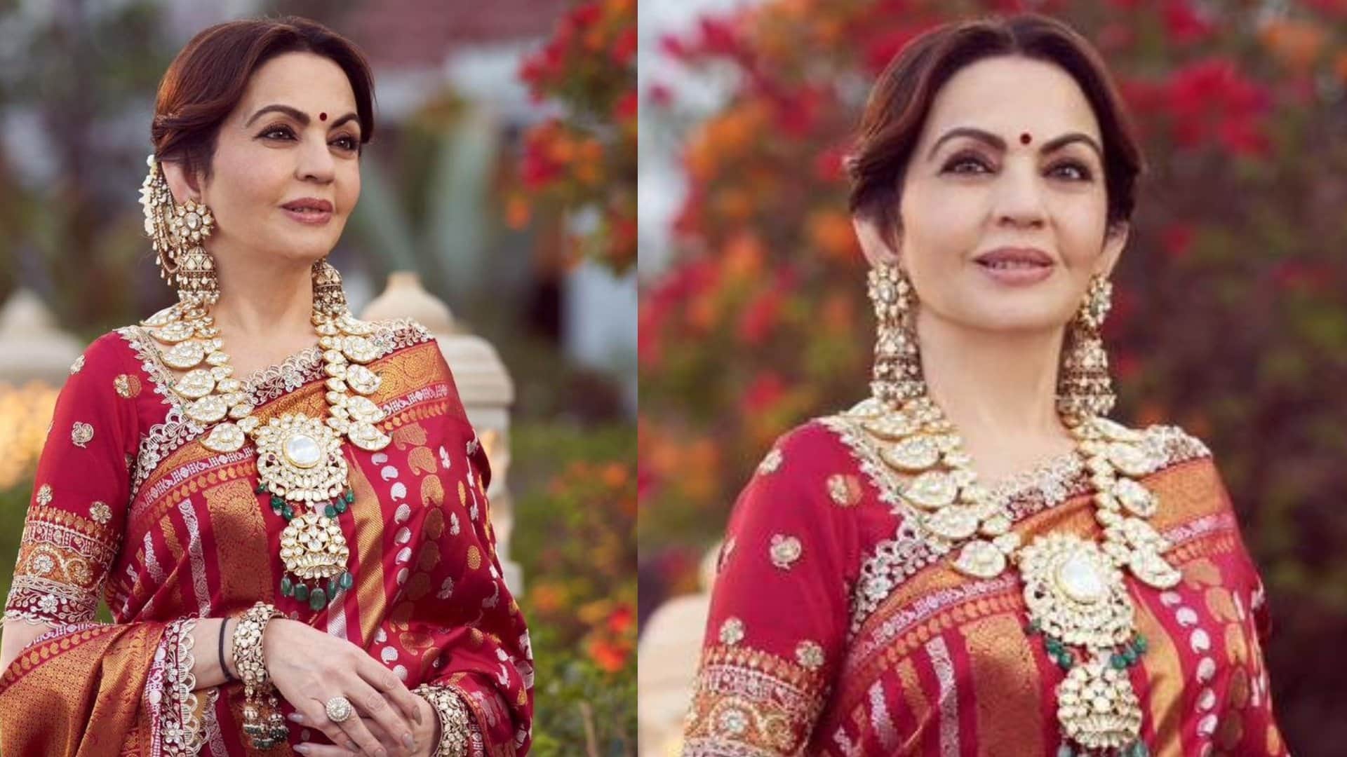 Nita Ambani in kanchipuram saree after Anant Radhika pre wedding in Jamnagar