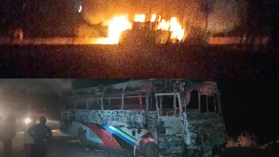 Amroha: bus full of Shiva devotees suddenly caught fire, 35 people were board, saved their lives by jumping