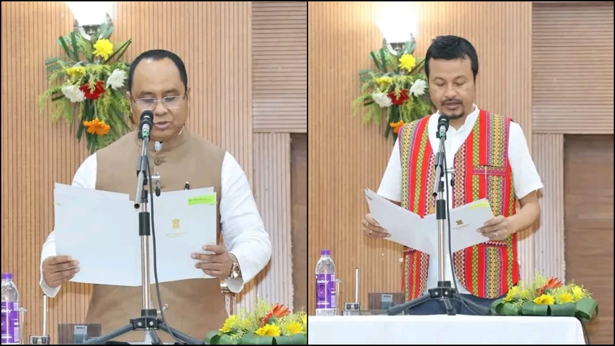 Tipra Motha leaders Animesh debbarma and Brishaketu Debbarma take oath as ministers in BJP-led govt in Tripura