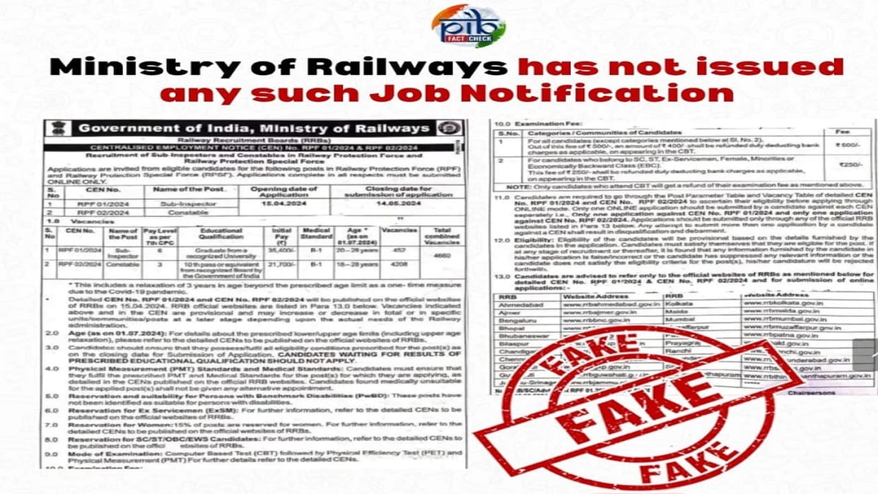 Alert issued on fake advertisement of recruitment in Railways