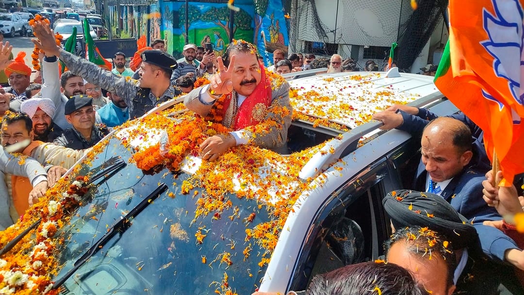Jitendra Singh named as candidate of bjp from udhampur in Lok Sabha election being welcomed in Jammu