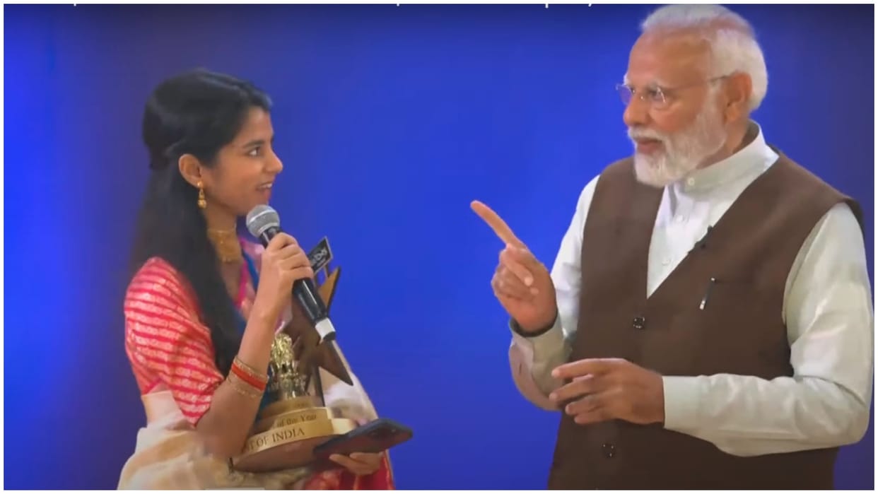 National Creators Award Prime Minister Narendra Modi presents the Best Creator Award at Bharat Mandapam