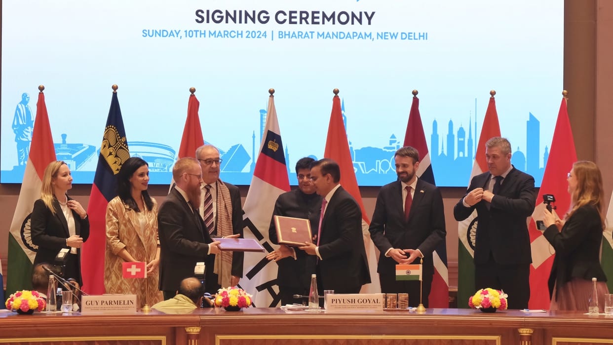 India and EFTA signed a free trade agreement to promote investments and boost trade in goods and services