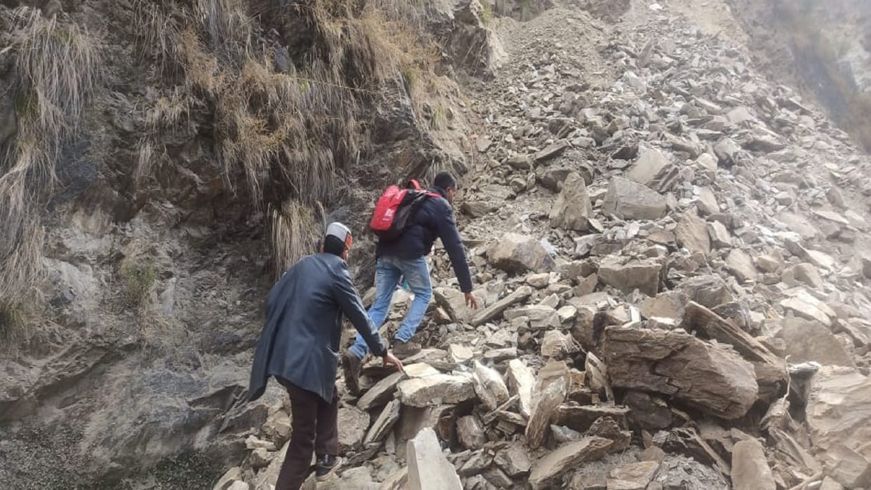 Landslide near Balu on Chamba-Saho road in Chamba