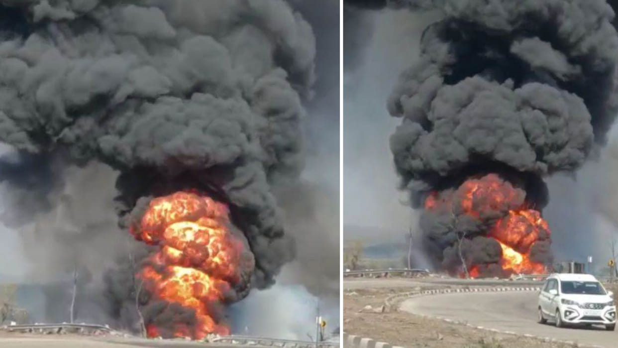 MP News: Tanker caught fire after road accident in Raisen, driver-conductor burnt alive