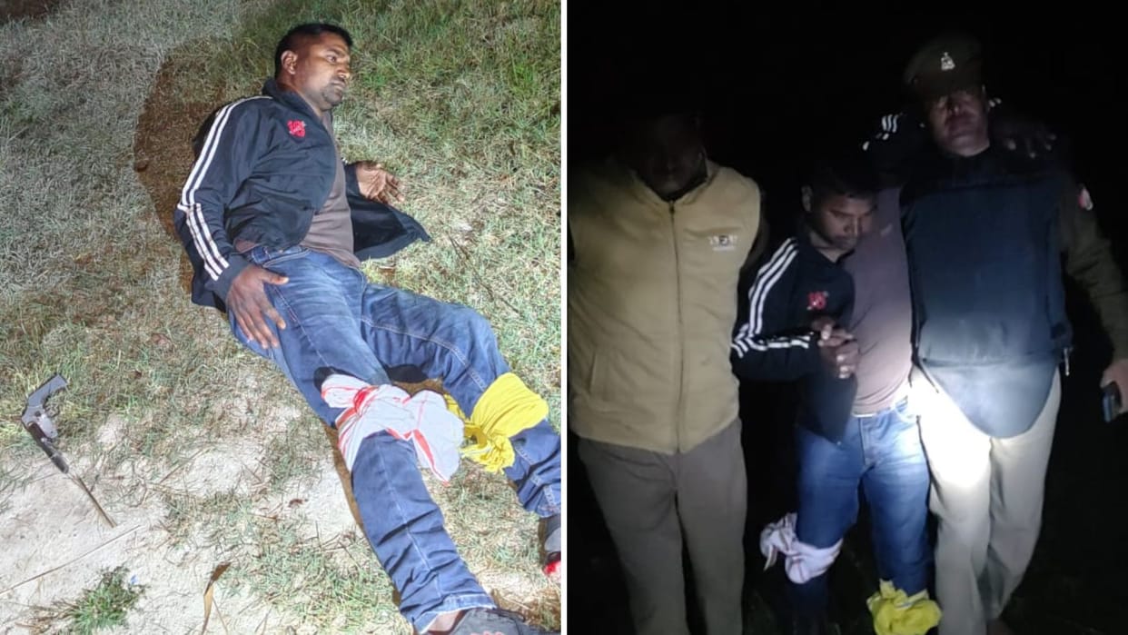 police and miscreants firing took Early morning firing In azamgarh shooter injured and arrested