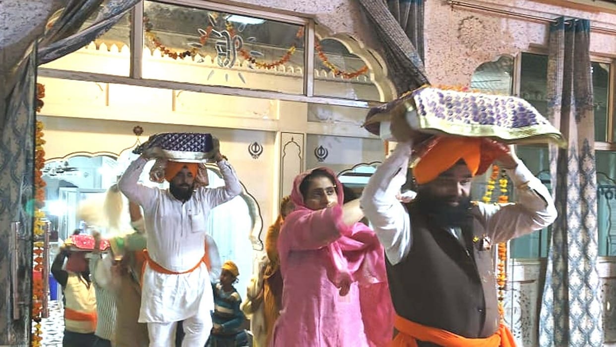 Shri Guru Granth Sahib form brought from Delhi at Gurudwara Sahib Patshahi Chhathi in Kurukshetra