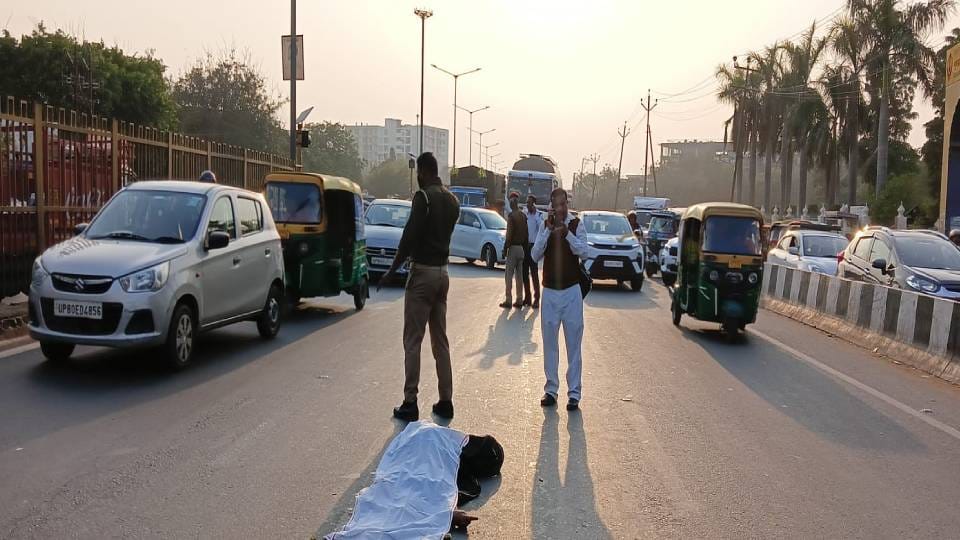 Container hits bike from behind in Agra woman dies in accident