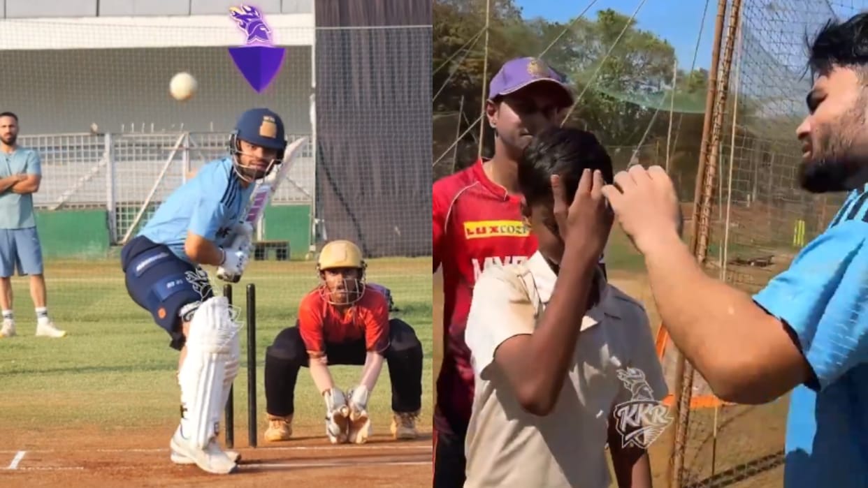 IPL 2024 Child got hurt by rinku singh powerful shot during practice, kkr batsman apologized, video viral