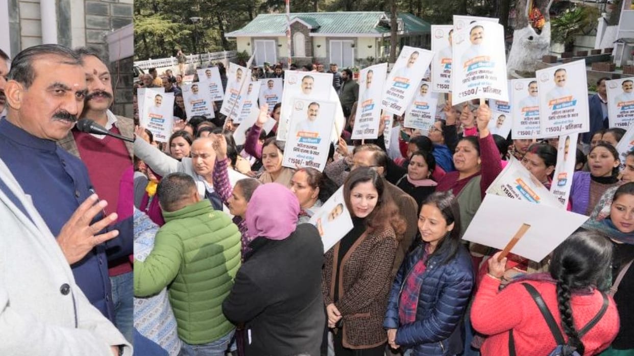 Women reached Oakover to express gratitude to CM for Indira Gandhi Pyari Behna Sukh Samman Nidhi.