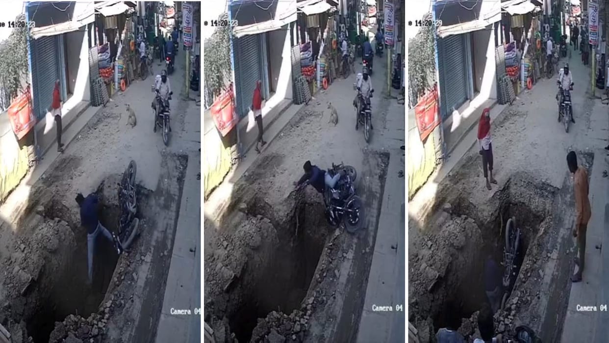 young man fell pit with bike in ghazipur jal nigam action against executive body