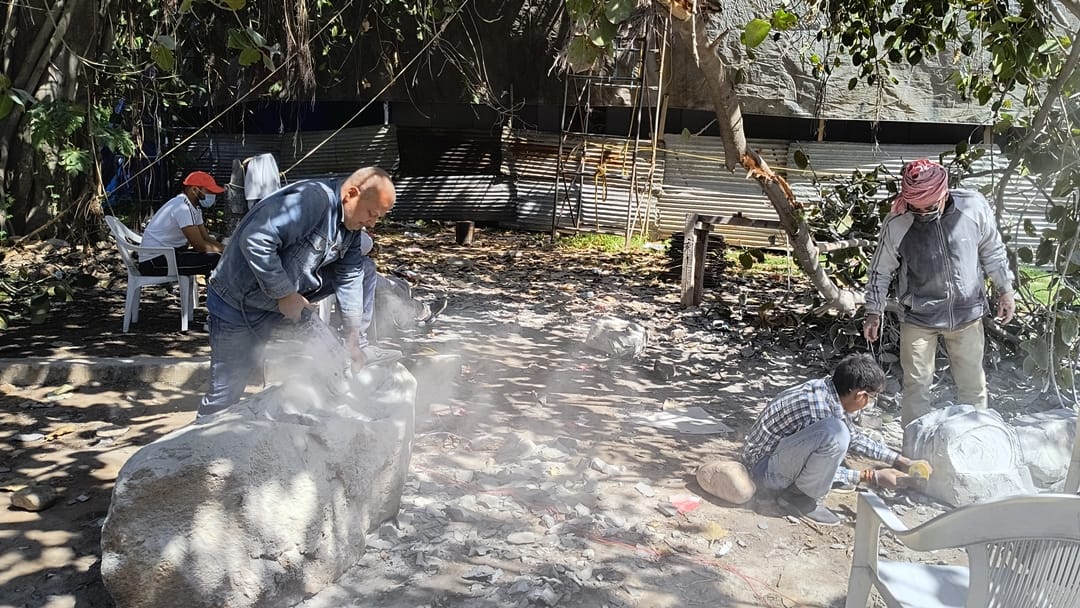 Sculpture camp in Jammu: Figures being carved on the Dewar stone of Kashmir