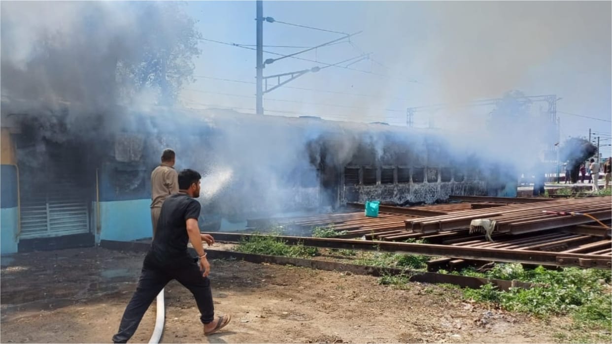 Haryana: Railway camping coach caught fire due to gas cylinder explosion