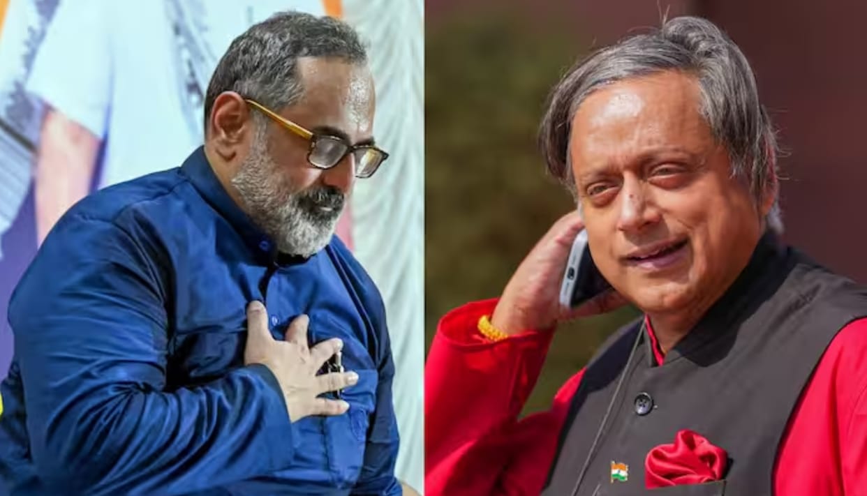 shashi tharoor accuse bjp government not fullfill aiims promise kerala thiruvananthapuram rajeev chandrasekhar