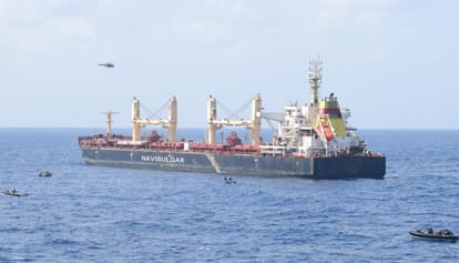 indian navy save mv ruen from pirates in custody arabian sea marcos commando air drop in sea