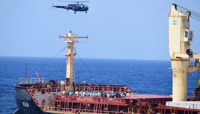 indian navy save mv ruen from pirates in custody arabian sea marcos commando air drop in sea