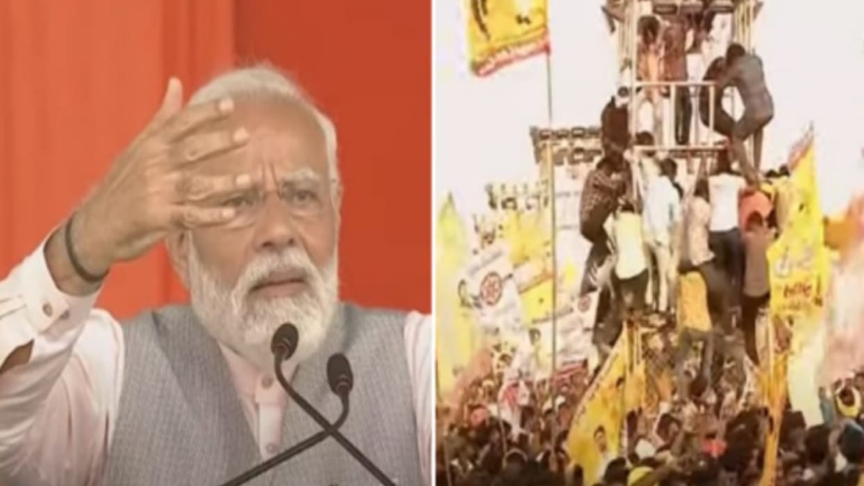 PM Modi urges people to climb down from light tower during NDA rally in Andhra
